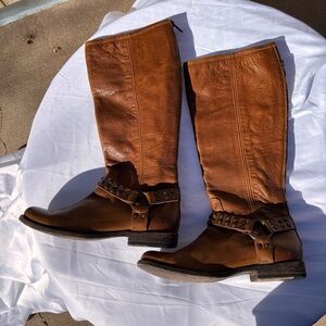 FRYE WOMENS PHILLIP HARNESS VINTAGE LEATHER TALL RIDING BOOT COGNAC